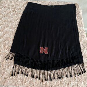 Red Rhinestone "N" on Black Tassel Winter Scarf Sports Logo or Other